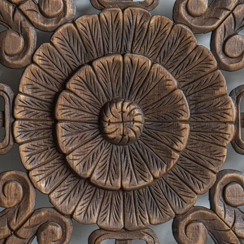 Vista 4 de Cabecera de cama de madera tallada estilo boho tamaño queen, arte mural colgante esculpido a mano de Chiang Mai, Tailandia, 60 pulgadas
