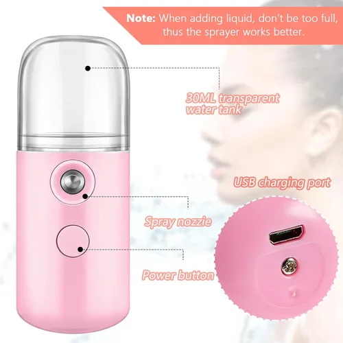 Vista 5 de Mudder 4 unidades de nano facial Mister práctico pulverizador de nano niebla de 1.06 onzas líquidas, tanque de agua visual portátil, vaporizador