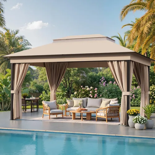 Vista 8 de Devoko Outdoor 8'x8' Gazebo, Small Soft Top Metal Frame Gazebo