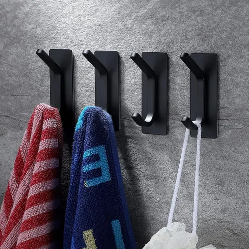 Vista 2 de YIGII Ganchos adhesivos para toallas, ganchos de pared negros para baño y cocina, ganchos resistentes, paquete de 4, acero inoxidable