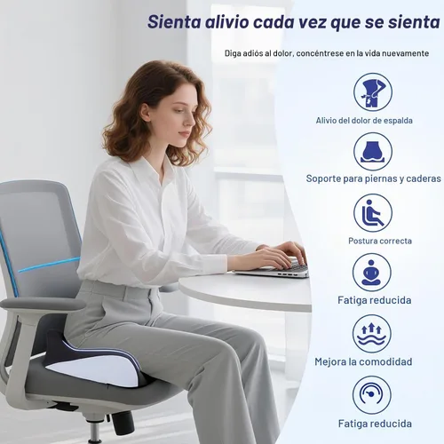 Vista 4 de Cojín de asiento extra grande para aliviar el dolor de coxis, cojín ergonómico para silla de oficina, cojín de espuma viscoelástica para coxis
