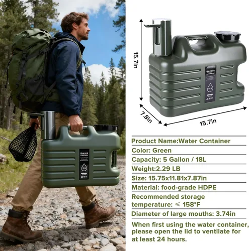 Vista 2 de Jarra de agua para acampar de 5 galones con bomba automática plegable, contenedor de agua para campamento a prueba de fugas sin BPA con espiga