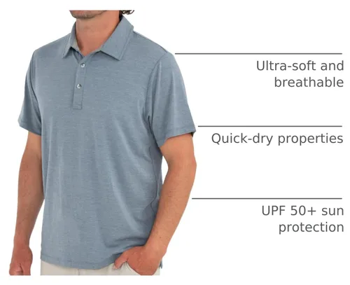 Vista 4 de Free Fly Polo Flex para hombre Azul jaspeado anochecer
