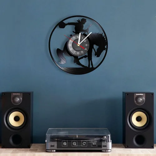 Vista 3 de Reloj de disco de vinilo 3D de vaquero para pared, reloj de pared para jinete de caballos, disco de vinilo, decoración de pared occidental, Rodeo