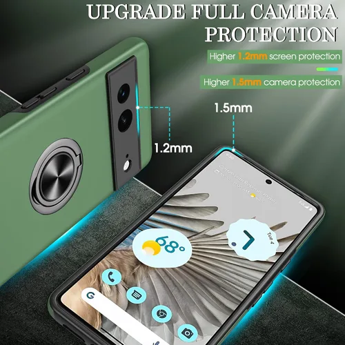 Vista 3 de para Funda Pixel 7 con Protector de Pantalla HD, Anti-impactos para Funda de Teléfono Google Pixel 7 con Soporte Anular Magnético de 360°, Funda
