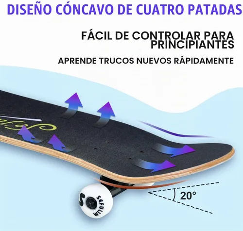 Vista 6 de 31 x 8 Inch Complete Skateboard, 7 Layer Canadian Maple Double Kick Deck
