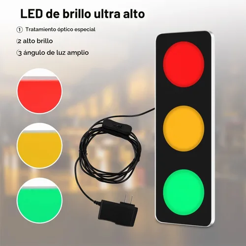 Vista 7 de BBMI Semáforo de control remoto, lámpara de pared LED roja amarilla verde, lámpara de tráfico de estilo de aluminio, DC9-12V (con enchufe).