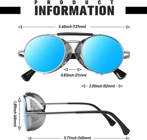 Vista 5 de Retro Round Polarized Steampunk Sunglasses Men Women Side Shield Goggles Gothic S92-ADVANCED POLARIZED
