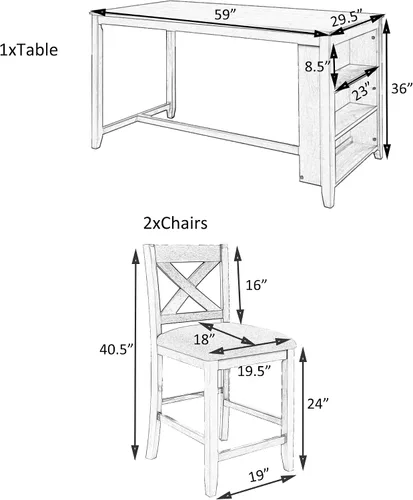 Vista 4 de Juego de mesa de comedor de altura de mostrador, juego de mesa de bar de madera de 5 piezas con mesa de comedor de almacenamiento grande, diseño que