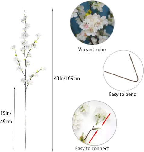 Vista 4 de Cherry Blossom - 4 flores artificiales de tallo largo