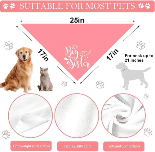 Vista 7 de Pañuelos para Perros Big Sister Big Brother, Bandana Ajustable de Doble Cara para Mascotas para Anuncio de Embarazo, Bufanda Triangular para Perros