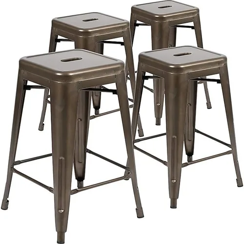 Vista 48 de Taburete de 24 pulgadas de alto para interior y exterior con asiento cuadrado., Metal, Negro