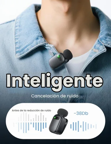 Vista 4 de Mini micrófono de solapa inalámbrico para iPhone y Android, micrófonos de clip dual con funda de carga de 30 horas, cancelación de ruido