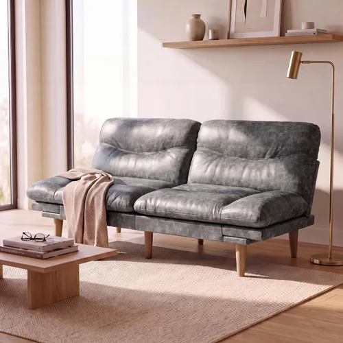 Vista 10 de Flamaker Sofá cama futón ajustable de 66 pulgadas con reposabrazos y respaldo ajustables, moderno sofá futón convertible para espacios pequeños Negro