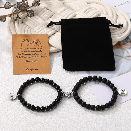 Vista 9 de GIEIWIW Magnetic Bracelets for Couples Love Bracelets Distance Natural Beaded Bracelet Valentines Day Gifts