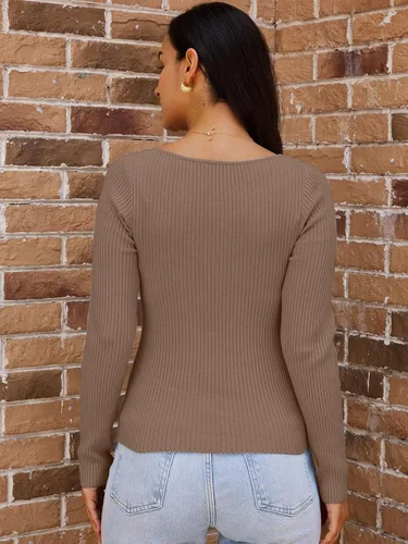 Vista 41 de LILLUSORY Ropa de otoño con nudo torcido 2025 para mujer, trajes de moda con parte superior acanalada de manga larga