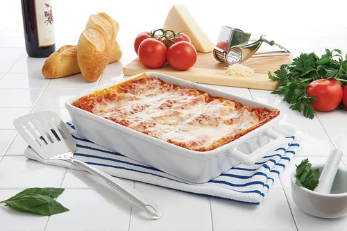 Vista 3 de HIC Kitchen Bandeja Rectangular para Lasaña con Asas, Porcelana Blanca Fina, 13 x 9 x 2.5 Pulgadas
