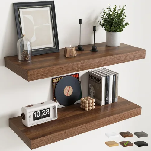 Vista 39 de Juego de 2 estantes flotantes de 16 pulgadas para pared, estantes de baño de grano de madera de 12 pulgadas de profundidad con soportes invisibles