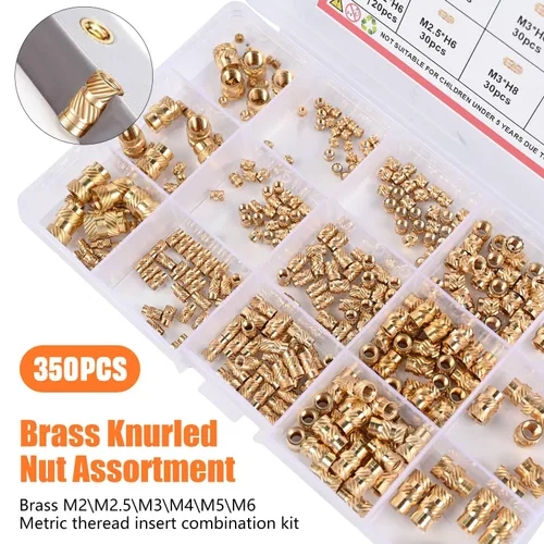 Vista 9 de Canitu 350 piezas de insertos roscados, M2/M2.5/M3/M4/M5/M6 rosca métrica hembra Kit surtido de tuercas moleteadas de latón para plástico