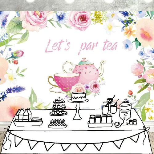 Vista 2 de Let's Par - Telón de fondo de té, tetera, tetera, temática de té, despedida de soltera, despedida de soltera, baby shower, suministros de fiesta