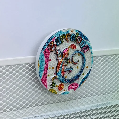 Vista 3 de A-ONE Barcelona Park Güell Lizard España 3D Home Round Freezer Magnet 1PC+Park Guell Landscape Iron On Patch 1PC Imán de nevera de ciudad, parche