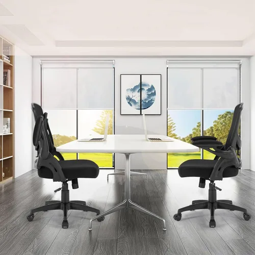 Vista 6 de Silla de oficina ergonómica, cómoda silla de escritorio con brazos abatibles, silla de computadora de malla con soporte lumbar ajustable, sillas