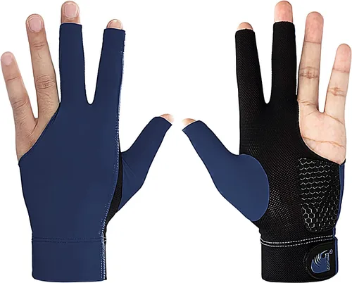 Vista 5 de Guante de billar para mano izquierda, 3 dedos, guantes elásticos para piscina, tiradores Carom Snooker Cue Game Sport Show Glove