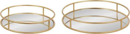 Vista 2 de Kate and Laurel Felicia Modern Glam - Bandejas nido de metal, forma redonda decorativa con asas y superficie de espejo, juego de 2, dorado
