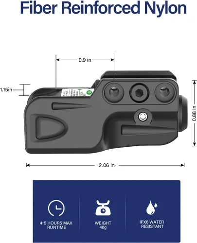 Vista 2 de SOLOFISH Green/Red/Blue Laser Sight for Pistol with Pic-Rail, Rechargeable