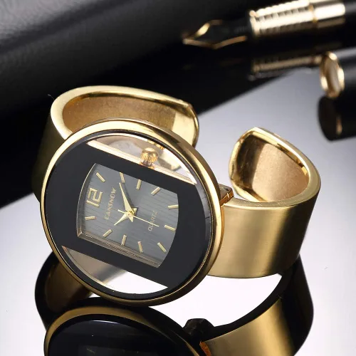 Vista 3 de Weicam Mujeres Creativos Relojes Brazalete Brazalete Analógico Cuarzo Relojes de pulsera (Oro)