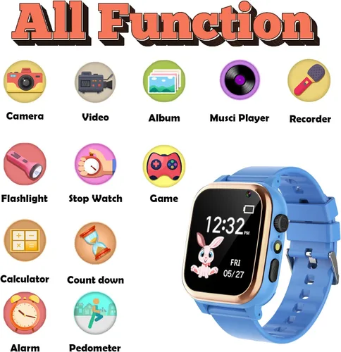 Vista 2 de Reloj inteligente para niños y niñas - Reloj inteligente para niños de 4 a 12 años con 16 juegos de aprendizaje, reloj despertador, reproductor