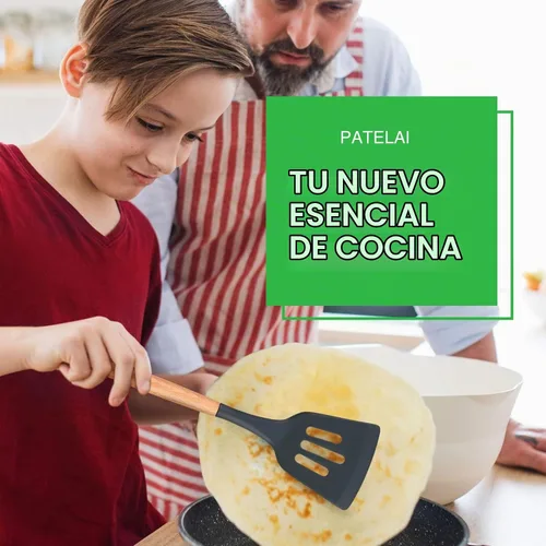 Vista 7 de Juego de 2 espátulas de silicona ranuradas, espátula de silicona con mango de madera, espátula de cocina resistente al calor antiadherente