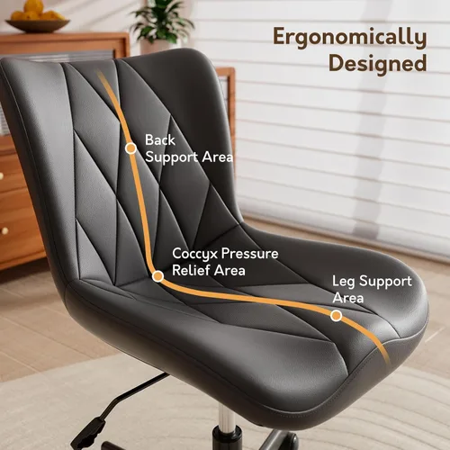 Vista 6 de Silla de Escritorio sin Brazos, Silla de Oficina para el Hogar Moderna sin Brazos, Silla de Computadora Ajustable en Altura y con Movimiento, Silla