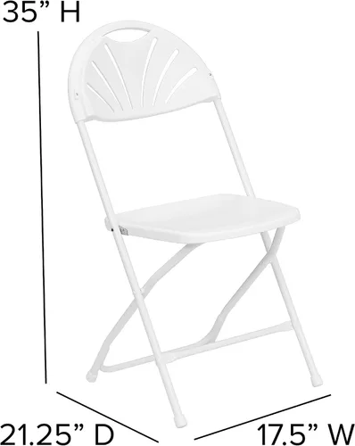 Vista 2 de EMMA + OLIVER Paquete de 2 sillas plegables de plástico blanco con respaldo de ventilador de 650 libras