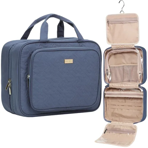 Vista 8 de NISHEL Neceser de viaje para mujer, organizador de artículos esenciales de maquillaje, estuche colgante para accesorios, cosméticos, Egeo-azul, M