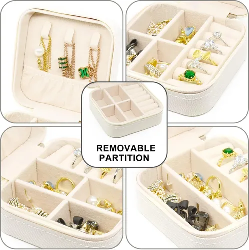 Vista 5 de KEINE MARKE Joyero pequeño estuche de joyería portátil de viaje para anillo dije aretes collar organizador de pulseras cajas de almacenamiento blanco