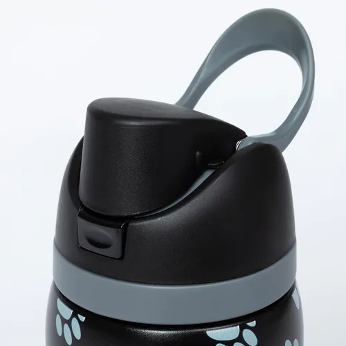Vista 4 de Paw Print - Botella de agua de acero inoxidable con aislamiento de doble pared fácil de beber de 32 onzas, tapa abatible con una sola mano con Negro