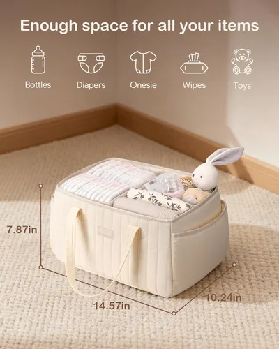 Vista 2 de Organizador de pañales para bebés, cesta de almacenamiento de pañales con asa, organizador de auto para niños y niñas y nuevos padres, baby shower