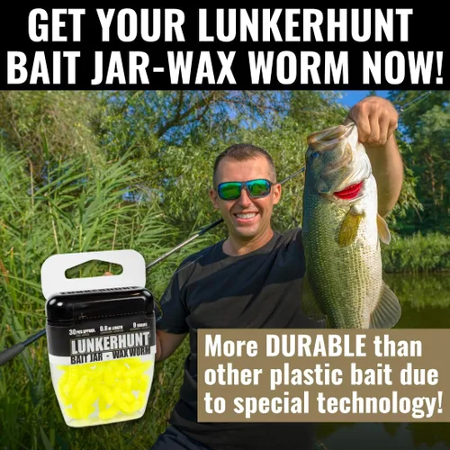 Vista 8 de LUNKERHUNT Tarro de cebo de pesca con atractivo único Gusanos de cera duraderos para lubina de pesca, cebo suave, gusanos realistas, señuelos