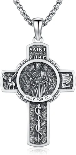 Vista 143 de 925 Sterling Silver Patron Saint Amulet Necklace for Men Women plateado