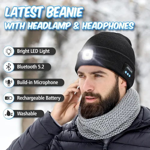 Vista 3 de KEZKALS Gorro con Bluetooth, regalos para hombres y mujeres, accesorios Negro