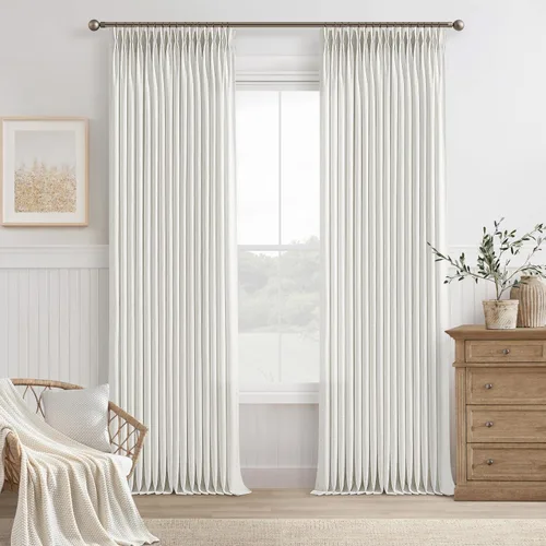 Vista 87 de TWODRAPES Cortinas de Lino Plisadas con Pinza Beige Blancas de 54 Pulgadas de Largo 2 Paneles para Comedor Cocina Dormitorio Plisadas Semi
