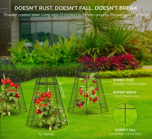 Vista 2 de boldworks Cloches de Jardín para Plantas, Jaulas de Alambre de Pollo para Proteger de Animales al Aire Libre, Extra Grandes, Resistente a