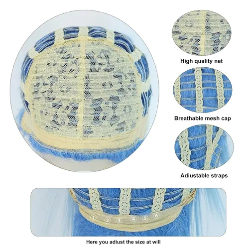 Vista 6 de ANOGOL Gorro de pelo + peluca azul loca, pelucas únicas con puntas y divertidas, pelucas mullidas funky, pelucas para payasos, peluca corta azul