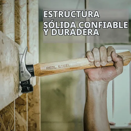 Vista 6 de REAL STEEL Martillo de garra curvada de cabeza magnética de 16 onzas con mango de madera de nogal garra con cara lisa 0401