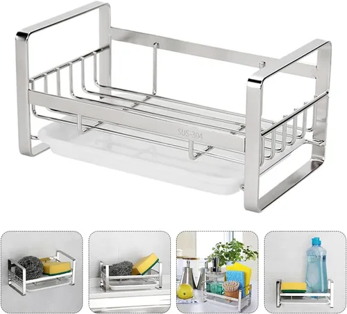 Vista 2 de Soporte de esponja para fregadero, cesta de fregadero de cocina, estante de almacenamiento de cocina, estante de almacenamiento de cocina, soporte