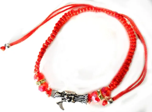 Vista 7 de Pulsera de la Santa Muerte Cuerda Roja Saint Death Parca Paquete de 3 pulseras, Hilo, no conocido