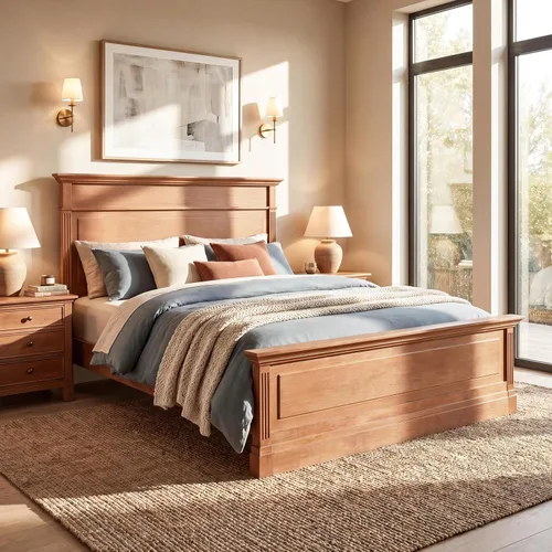 Vista 5 de Merax Marco de cama rústico de madera maciza tamaño Queen, cama de plataforma de granja con cabecera de 53.5 pulgadas de alto, marco de cama