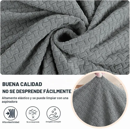 Vista 5 de Jiviner Fundas elásticas para sofá de 3 piezas para sofá de 2 cojines, funda gruesa para sofá biplaza con 2 fundas de cojín para sala de estar Gris