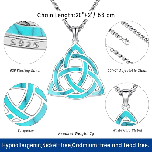 Vista 33 de Joyas de turquesa para mujeres y hombres de plata de ley 925 con colgante de urna para cenizas, collar con medallón de imagen, martillo de Thor